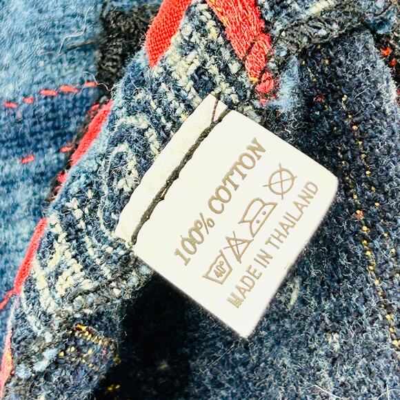 Vintage Hmong Indigo Blue Neon Red Embroidered Cotton Tribal Vest - Picture 8 of 9